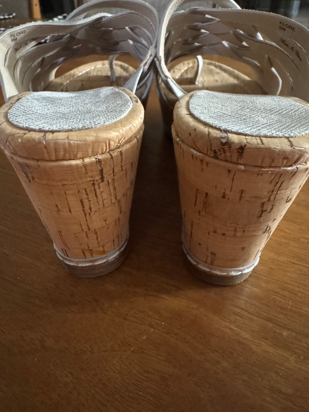 Donald J Pliner Silver Leather & Cork Wedge Sandals - Picture 5 of 10